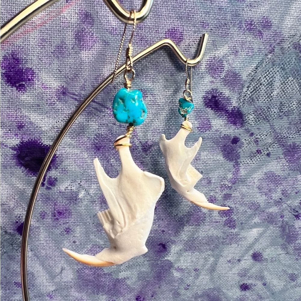 Delicate Gold-Filled Sleeping Beauty Turquoise & Bone Earrings